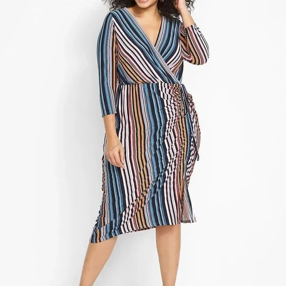 Lane Bryant | Dresses | Nwt Lane Bryant Womens Surplice Neck Sideruched 34 Sleeve  Midi Dress P 416 | Poshmark